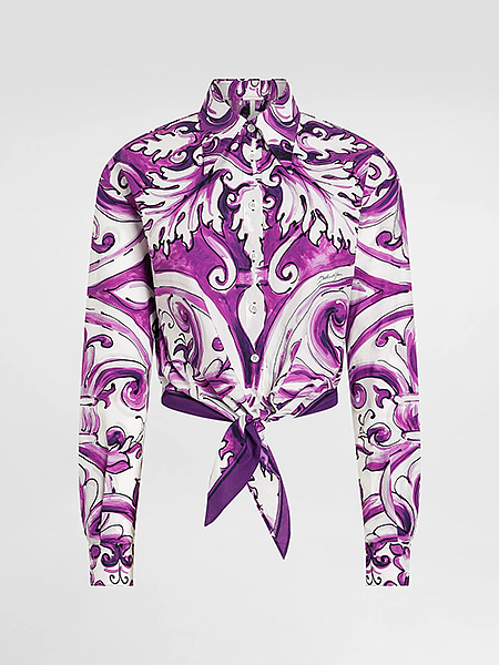 Dolce & Gabbana “Viola Reale” Majolica Poplin Tie-Front Shirt