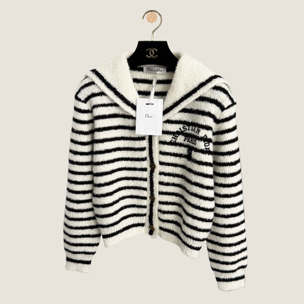 Dior “Marinière d’Hiver” Striped Bouclé Cardigan