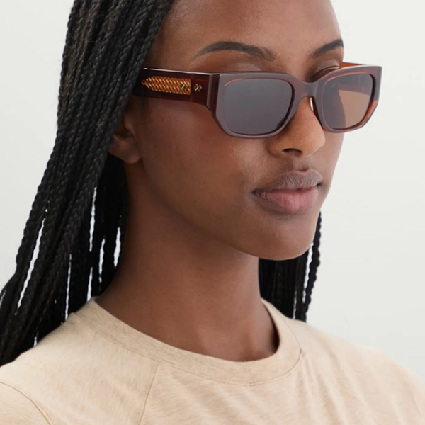 Bottega Veneta Intrecciato Temple Rectangular Sunglasses