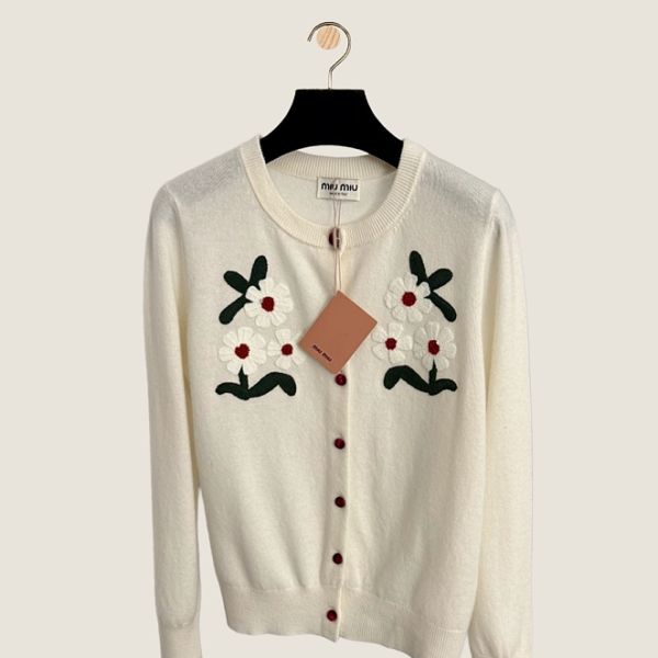 Miu Miu “Fleur Douce” Embroidered Knit Cardigan