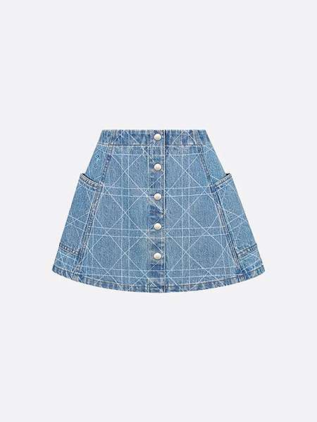 Dior Oblique “Cannage” Denim Button-Front Mini Skirt