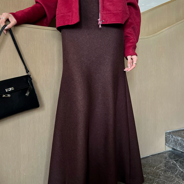 Brunello Cucinelli Chocolate Wool-Blend Maxi Skirt