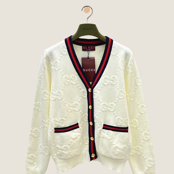 Gucci “Maison Emblem” Ivory Knit Cardigan