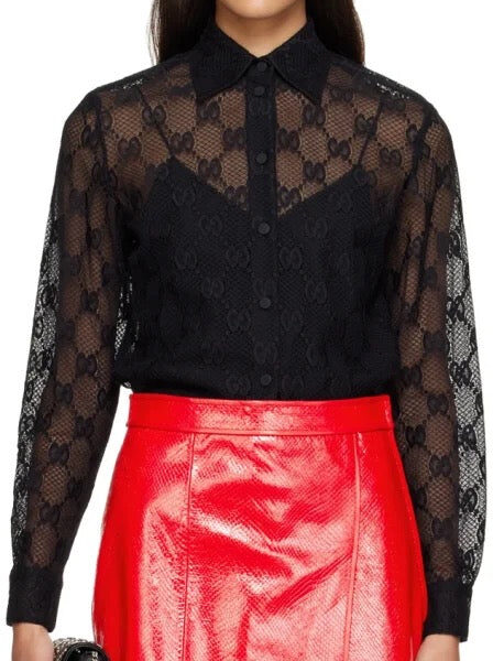 Gucci “Luce di Seta” Monogram Lace Blouse