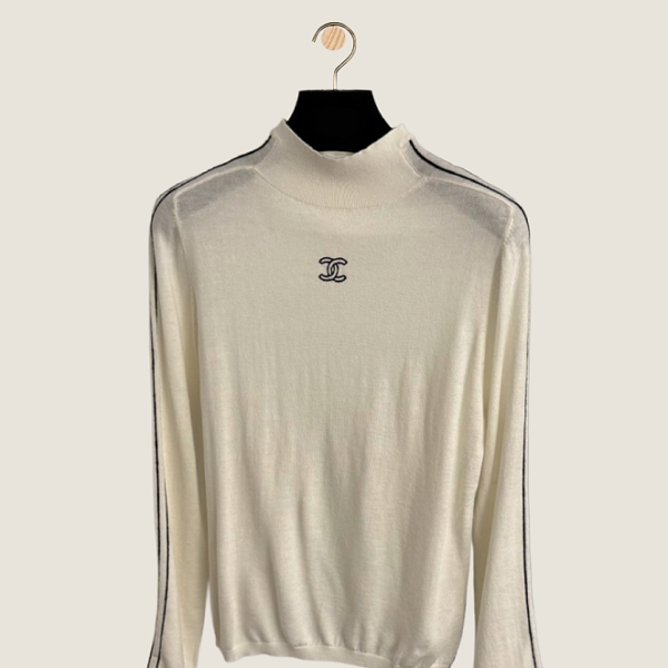 Chanel “Ligne Parisienne” Slim Knit Mock-Neck Top