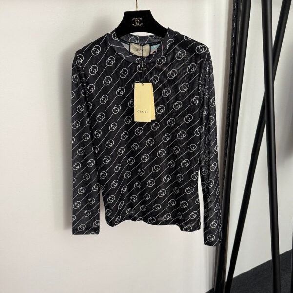 Gucci “Linea Iconica” Monogram Sheer Fitted Top