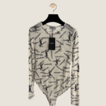 Saint Laurent “Écriture Parisienne” Sheer Monogram Mesh Bodysuit – Blanc Signature