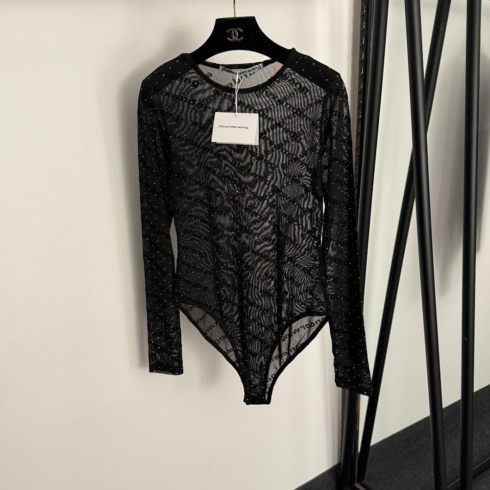 IMG_4165_852f9e67-f554-4564-b5fa-7c67d26b38d2.jpg Saint Laurent “Écriture Parisienne” Sheer Monogram Mesh Bodysuit – Blanc Signature - Image 1