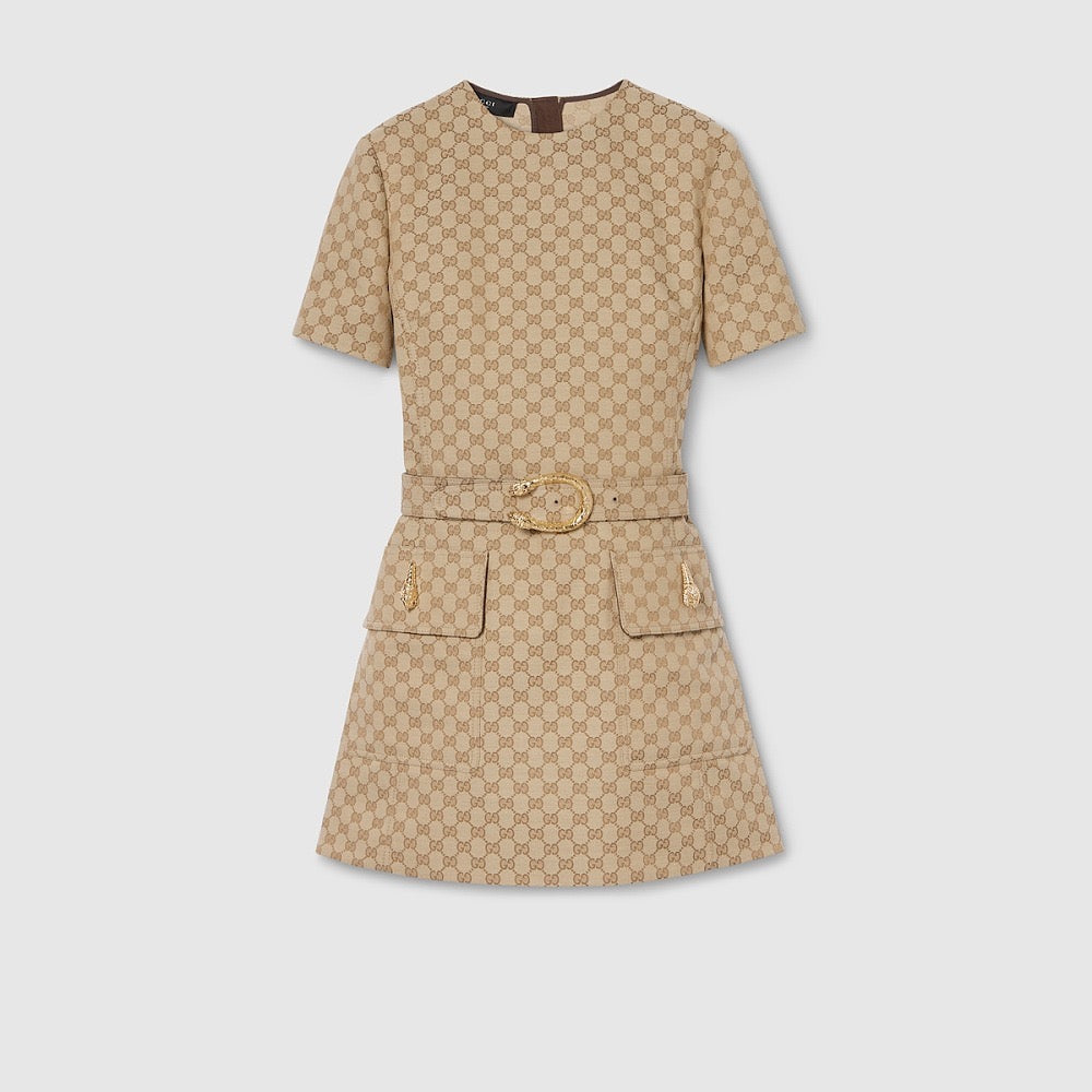 IMG_4169.jpg Gucci – GG Monogram Belted Mini Utility Dress - Image 1