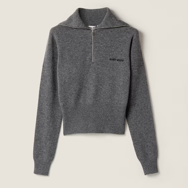Miu Miu “Grigio Préféré” Cropped Zip Wool Knit