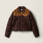 Miu Miu “Sierra Rust” Western Suede-Panel Cropped Puffer Jacket