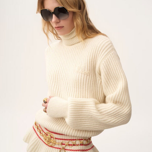Chloé “Montreux Élégance” Ribbed Flounce Turtleneck Sweater