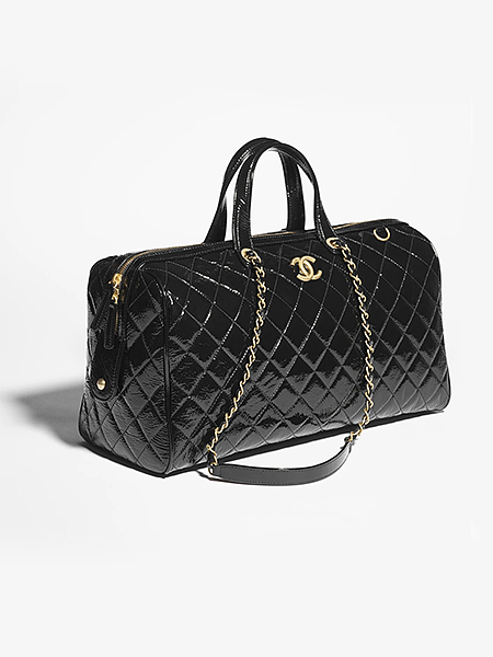 Chanel Quilted Patent Leather Boston Bag