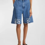 Loewe-Anagram Embroidered Wide-Leg Denim Bermuda Shorts