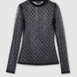 Gucci GG Monogram Sheer Mesh Long Sleeve Top