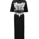 Noir Époque Belted Lace Panel Midi Dress