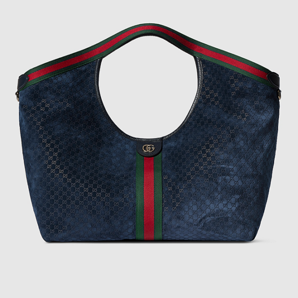 Gucci “Velvet Jackie Eclipse” GG Suede Hobo Tote – Navy