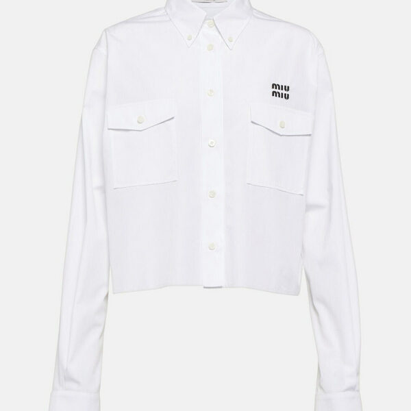 Miu Miu Cropped Poplin Utility Shirt – Blanc Signature