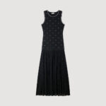 Sandro Nuit Étoilée Embellished Knit Midi Dress