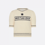 Christian Dior Embroidered Star Intarsia Knit Top – Navy & Ivory