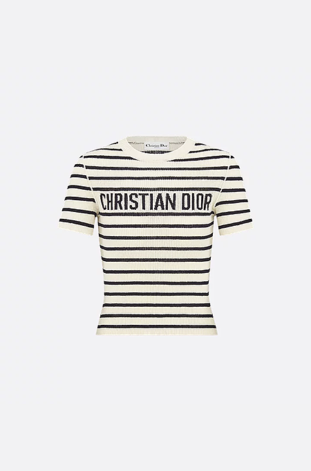 IMG_4769.png Christian Dior Navy & Ivory Striped Knit Tee - Image 1