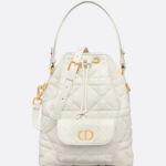 Dior Caro Bucket Bag in Cannage Calfskin with Gold-Tone Hardware – Ivory
