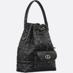 Christian Dior Small Caro Bucket Bag in Black Cannage Lambskin