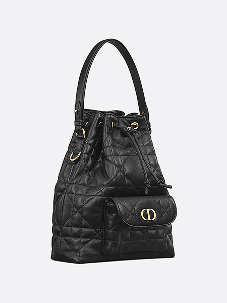 Christian Dior Small Caro Bucket Bag in Black Cannage Lambskin