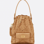 Christian Dior Small Caro Bucket Bag in Camel Cannage Lambskin