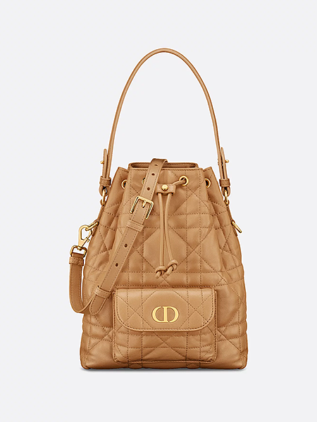 Christian Dior Small Caro Bucket Bag in Camel Cannage Lambskin