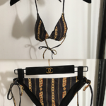 Versace Chain & Baroque Stripe Triangle Bikini Set