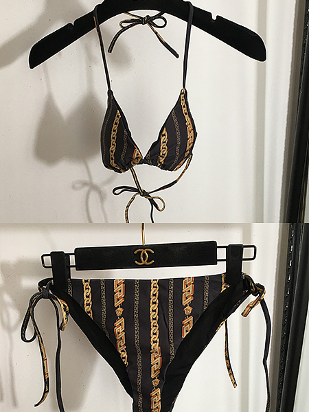 Versace Chain & Baroque Stripe Triangle Bikini Set