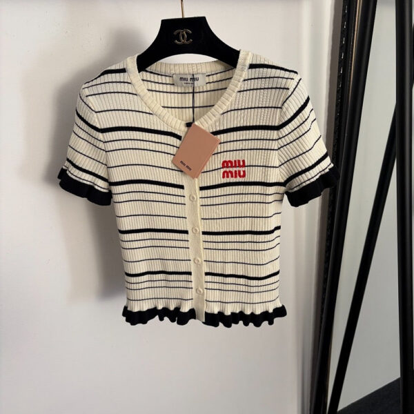 Miu Miu Riviera Stripe Knit Cropped Cardigan