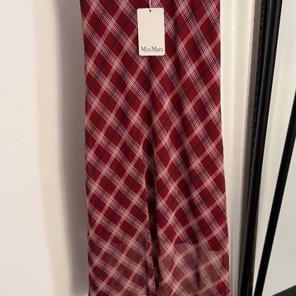 Max Mara Rosso Plaid Silk Flow Skirt