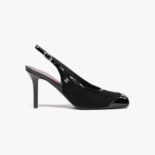 Chanel Suede & Patent Cap-Toe Slingback Pumps – Black