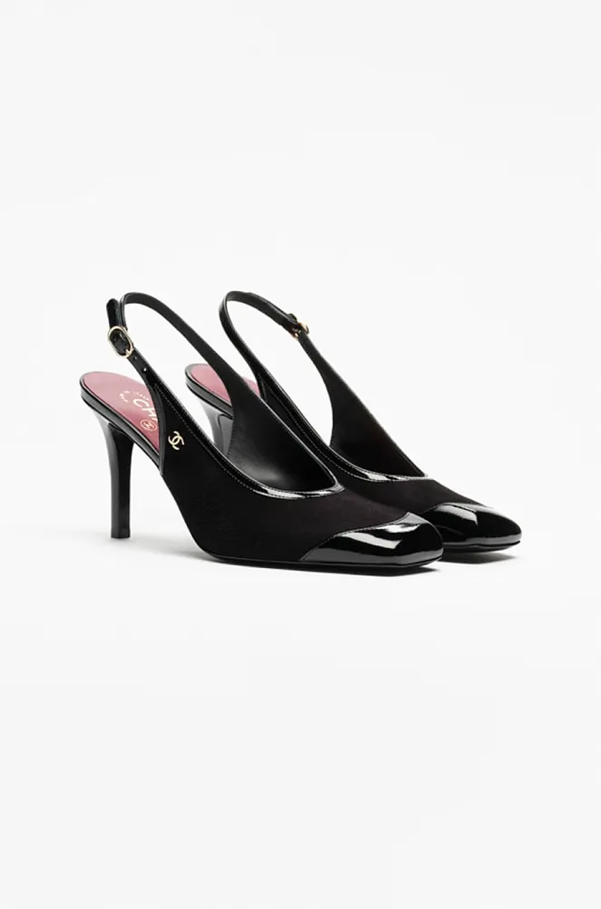 Chanel Suede & Patent Cap-Toe Slingback Pumps – Black - Image 3