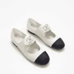 Chanel CC Mary Jane Ballet Flats – White & Black Lambskin