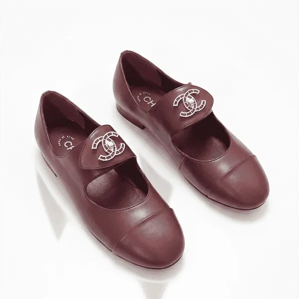 Chanel Embellished CC Mary Jane Ballet Flats – Burgundy Lambskin