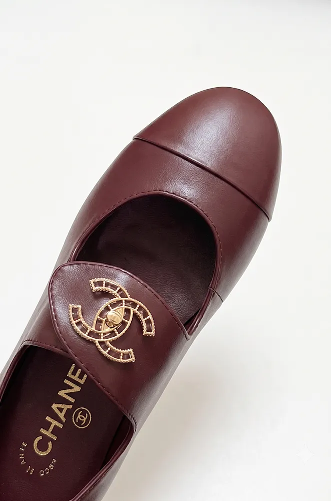 Chanel Embellished CC Mary Jane Ballet Flats – Burgundy Lambskin - Image 3