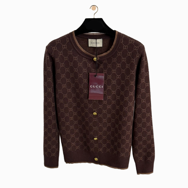 Gucci GG Monogram Chocolate Wool-Blend Cardigan