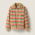 Miu Miu Vintage Check Shearling-Collar Teddy Jacket