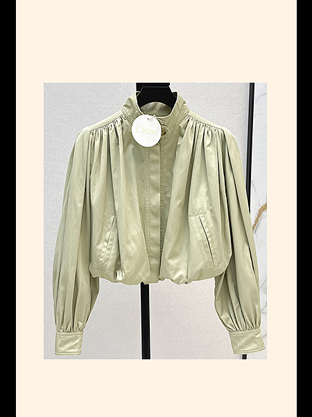 Chloé Balloon Sleeve Cropped Windbreaker – Pistachio Satin