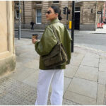 Verdant Élan Leather Bomber Jacket