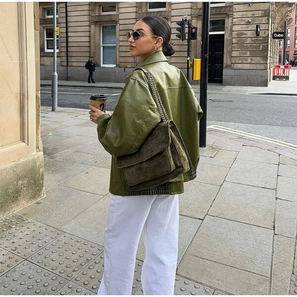 Verdant Élan Leather Bomber Jacket
