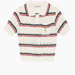 Saint Laurent Paris Heritage Striped Lace Polo Top
