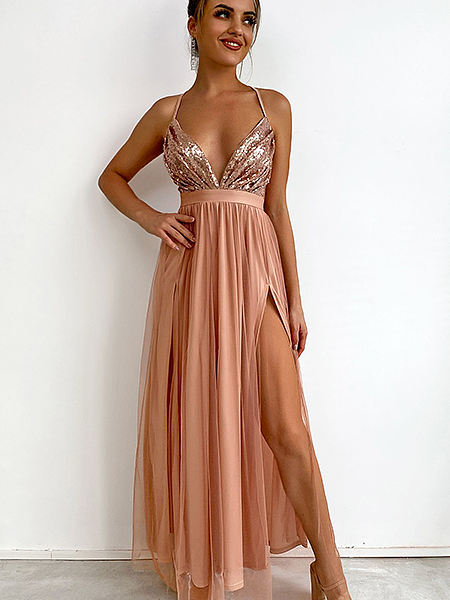 'Clera' Sequins Spaghetti Dress