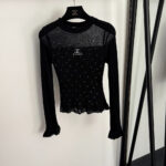 Chanel Crystal-Dotted Sheer Knit Ruffle-Hem Top – Black &  Ivory (One Size)
