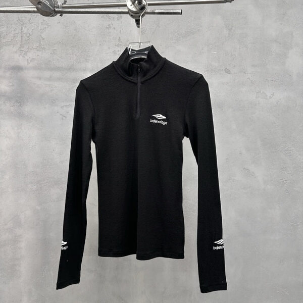 Balenciaga Signature Velocity Half-Zip Performance Top – Black & Heather Grey
