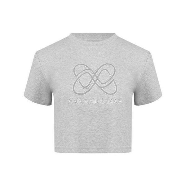 Anine Bing Sport Club Embroidered Cropped Tee – Heather Grey