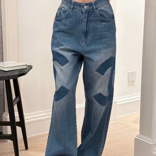 Chanel Oversized CC Monogram Wide-Leg Denim Jeans